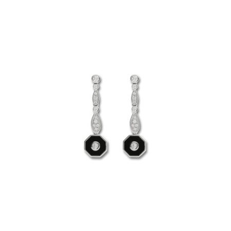 Pendientes Oro Blanco, Diamantes Y Ónix. Género: Mujer. Material: Oro blanco. Piedras: Diamantes,Onix
