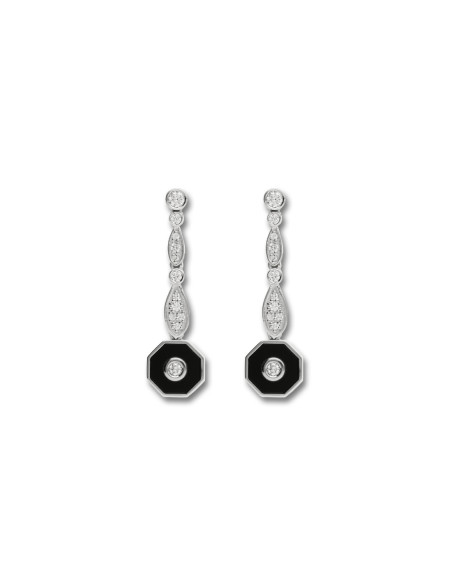 Pendientes Oro Blanco, Diamantes Y Ónix