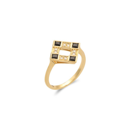 Anillo Oro Amarillo, Diamantes Y Ónix. Género: Mujer. Material: Oro amarillo. Piedras: Diamantes,Onix