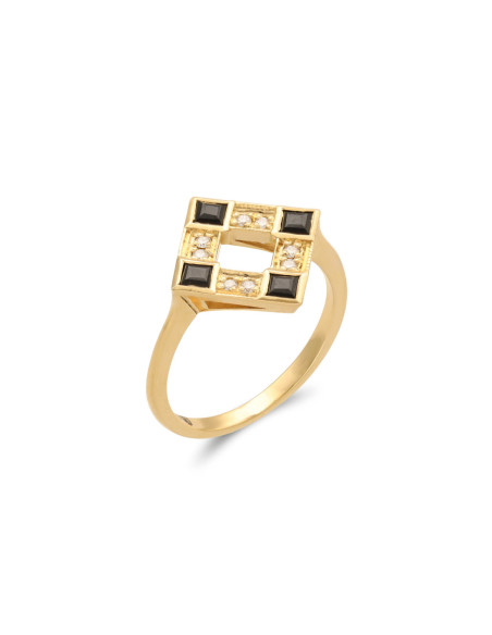 Anillo Oro Amarillo, Diamantes Y Ónix