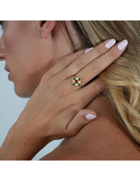 Anillo Oro Amarillo, Diamantes Y Ónix