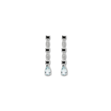 Pendientes Oro Blanco, Ónix, Aguamarina Y Diamantes. Género: Mujer. Material: Oro blanco. Piedras: Diamantes,Aguamarinas,Onix
