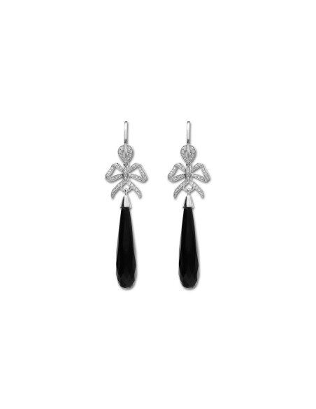 Pendientes Oro Blanco, Diamantes Y Ónix