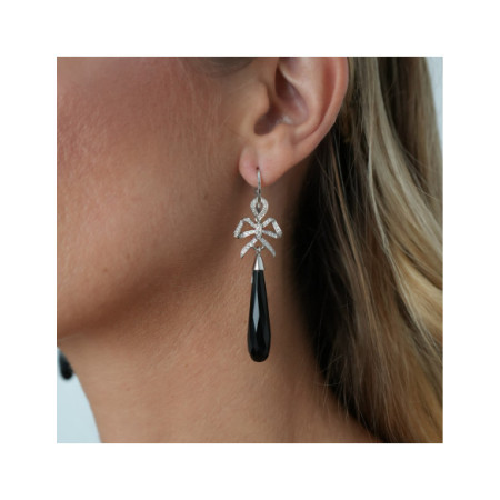 Pendientes Oro Blanco, Diamantes Y Ónix. Género: Mujer. Material: Oro blanco. Piedras: Diamantes,Onix