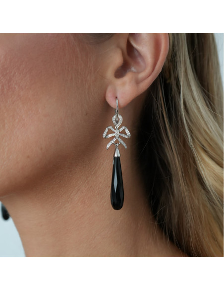 Pendientes Oro Blanco, Diamantes Y Ónix