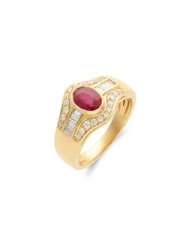 Anillo Oro Amarillo, Rubí Y Diamantes