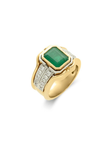Anillo Oro Amarillo, Esmeralda Y Diamantes