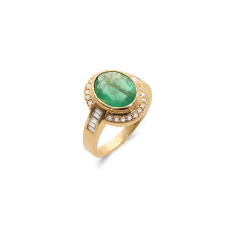 Anillo Oro Amarillo, Esmeralda Y Diamantes. Género: Mujer. Material: Oro amarillo. Piedras: Diamantes,Esmeraldas