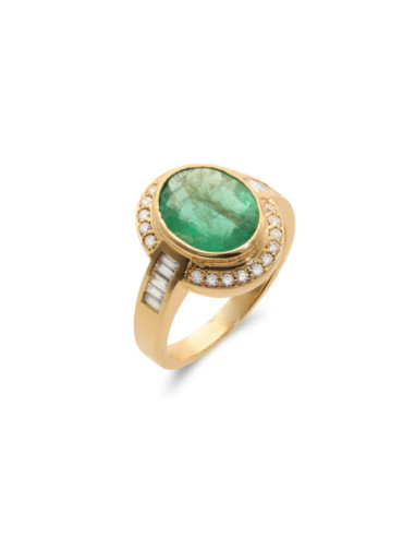 Anillo Oro Amarillo, Esmeralda Y Diamantes