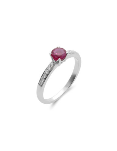 Anillo Oro Blanco, Rubí Y Diamantes