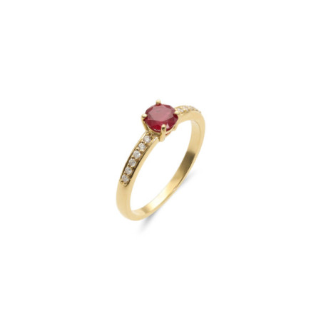 Anillo Oro Amarillo, Rubí Y Diamantes. Género: Mujer. Material: Oro amarillo. Piedras: Diamantes,Rubies