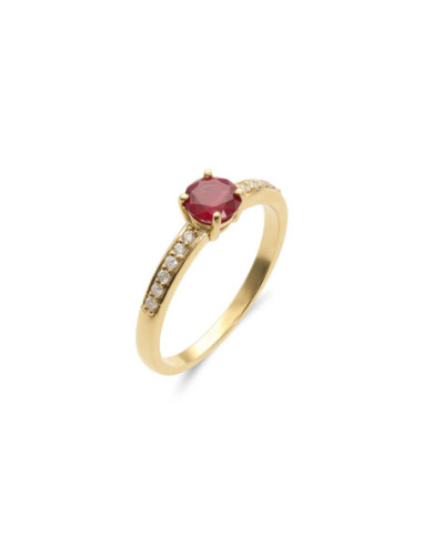 Anillo Oro Amarillo, Rubí Y Diamantes