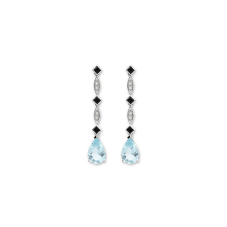 Pendientes Oro Blanco, Diamantes, Ónix Y Aguamarina. Género: Mujer. Material: Oro blanco. Piedras: Diamantes,Aguamarinas,Onix