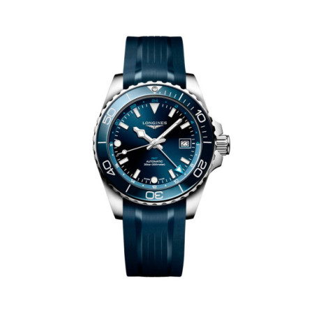 Reloj Longines HydroConquest GMT L3.790.4.96.9. Género: Hombre. Material: Acero,Cerámica. Tamaño: De 39mm a 42mm. Correa: Caucho. Color esfera: Azul. Estilo: Deportivo. Movimiento: Automático. Características técnicas: Hora y segundero,Calendario,Reserva de marcha