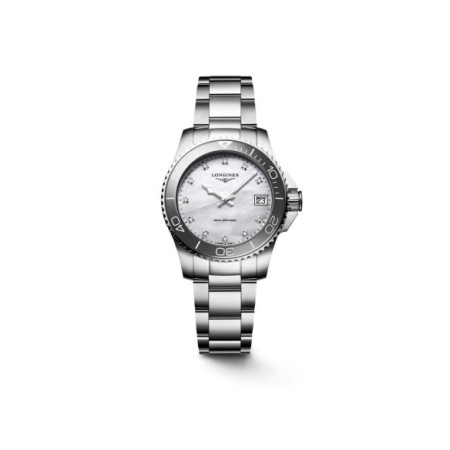 Reloj Longines HydroConquest L3.370.4.87.6. Género: Mujer. Material: Acero,Cerámica. Tamaño: De 32mm a 38mm. Correa: Acero. Color esfera: Nácar. Estilo: Cocktail,Deportivo. Movimiento: Cuarzo. Características técnicas: Hora y segundero,Calendario