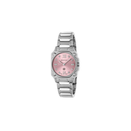 Reloj Gucci G-Flat YA166501. Género: Mujer. Material: Acero. Tamaño: Menos de 32mm. Correa: Acero. Color esfera: Rosa. Estilo: Casual,Cocktail. Movimiento: Cuarzo. Características técnicas: Hora y segundero