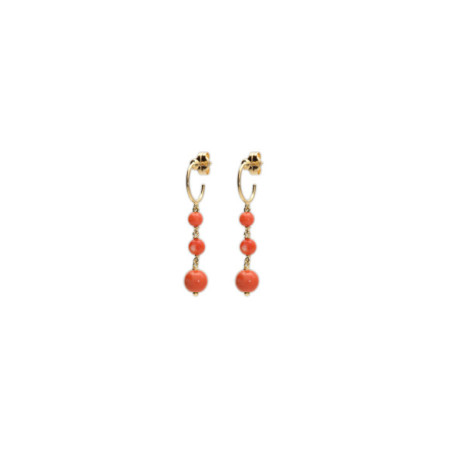Argollas Oro Amarillo Y Coral. Género: Mujer. Material: Oro amarillo. Piedras: Coral