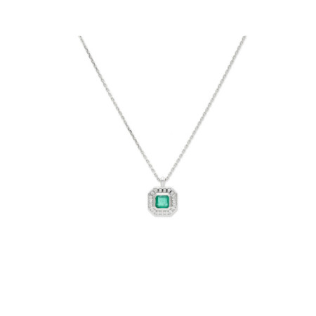 Cadena-Colgante Oro Blanco, Esmeralda Y Diamantes. Género: Mujer. Material: Oro blanco. Piedras: Diamantes,Esmeraldas
