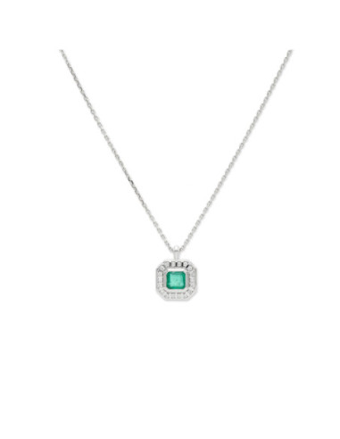 Cadena-Colgante Oro Blanco, Esmeralda Y Diamantes