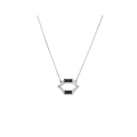 Cadena-Colgante Oro Blanco, Diamantes Y Ónix. Género: Mujer. Material: Oro blanco. Piedras: Diamantes,Onix