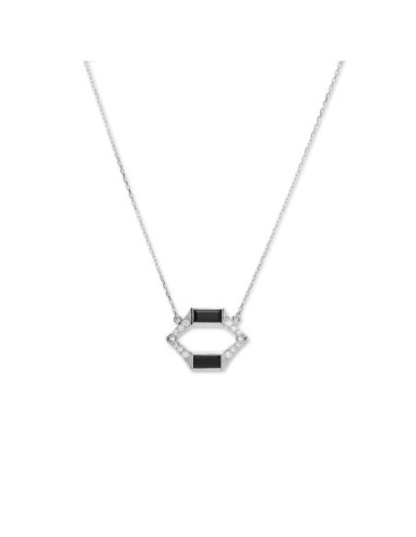 Cadena-Colgante Oro Blanco, Diamantes Y Ónix