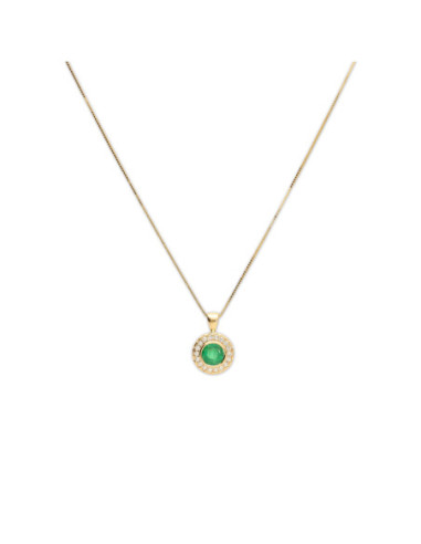 Cadena-Colgante Oro Amarillo, Esmeralda Y Diamantes