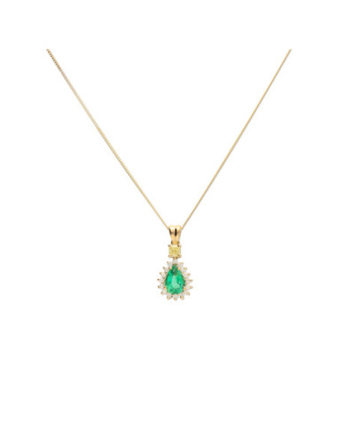 Cadena-Colgante Oro Amarillo, Esmeralda Y Diamantes