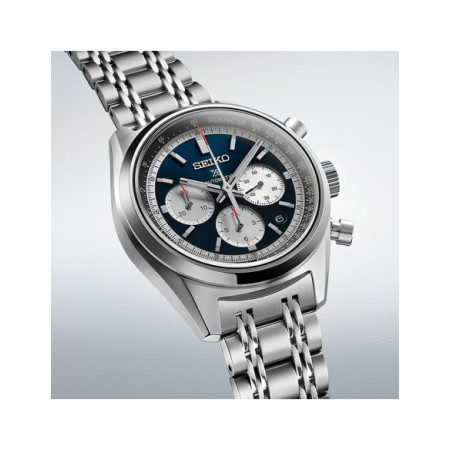 Reloj Seiko Prospex Speedtimer SRQ051J1. Género: Hombre. Material: Acero. Tamaño: De 39mm a 42mm. Correa: Acero. Color esfera: Azul. Estilo: Cocktail,Casual,Deportivo. Movimiento: Automático. Características técnicas: Hora y segundero,Calendario,Reserva de marcha,Cronógrafo