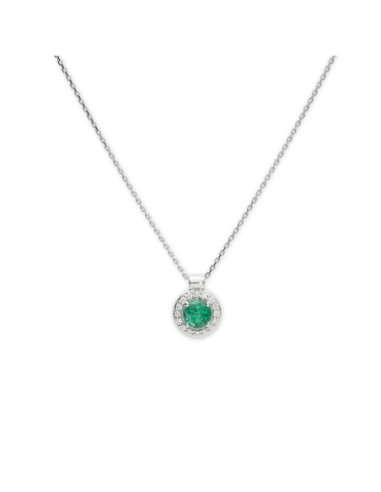 Cadena-Colgante Oro Blanco, Esmeralda Y Diamantes