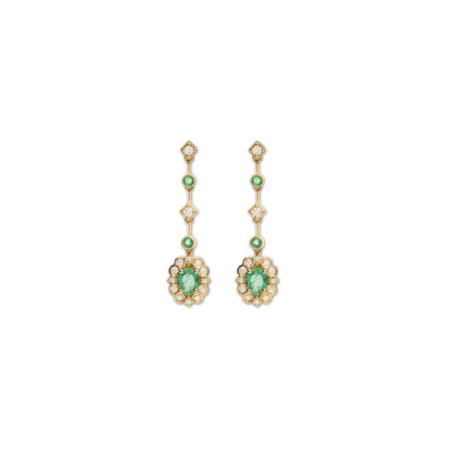Pendientes Oro Amarillo, Esmeraldas Y Diamantes. Género: Mujer. Material: Oro amarillo. Piedras: Diamantes,Esmeraldas