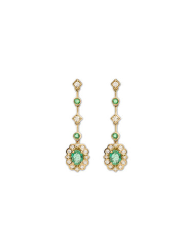 Pendientes Oro Amarillo, Esmeraldas Y Diamantes