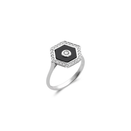 Anillo Oro Blanco, Diamantes Y Ónix. Género: Mujer. Material: Oro blanco. Piedras: Diamantes,Onix