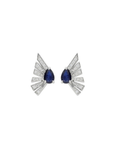 Pendientes Oro Blanco, Zafiro Y Diamantes
