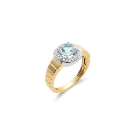 Anillo Oro Amarillo-Blanco, Aguamarina Y Diamantes. Género: Mujer. Material: Oro blanco,Oro amarillo. Piedras: Diamantes,Aguamarinas