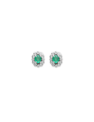 Pendientes Oro Blanco, Esmeralda Y Diamantes