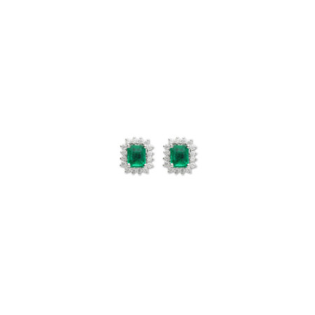 Pendientes Oro Blanco, Esmeralda Y Diamantes. Género: Mujer. Material: Oro blanco. Piedras: Diamantes,Esmeraldas
