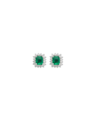 Pendientes Oro Blanco, Esmeralda Y Diamantes