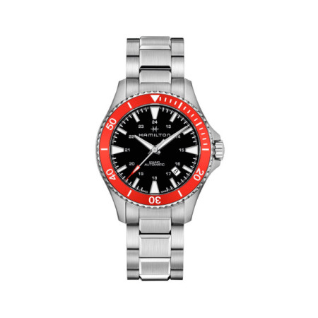 Reloj Hamilton Navy Scuba Auto H82405130. Género: Hombre. Material: Acero. Tamaño: De 39mm a 42mm. Correa: Acero. Color esfera: Negro. Estilo: Casual,Deportivo. Movimiento: Automático. Características técnicas: Hora y segundero,Calendario,Reserva de marcha