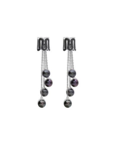 Pendientes Oro Blanco, Diamantes Y Perlas