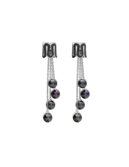 Pendientes Oro Blanco, Diamantes Y Perlas