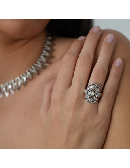Anillo Oro Blanco Y Diamantes