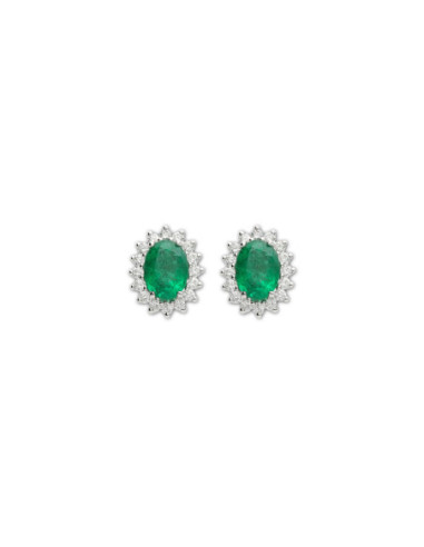 Pendientes Oro Blanco, Esmeralda Y Diamantes