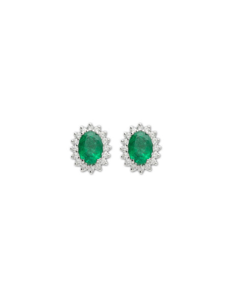 Pendientes Oro Blanco, Esmeralda Y Diamantes