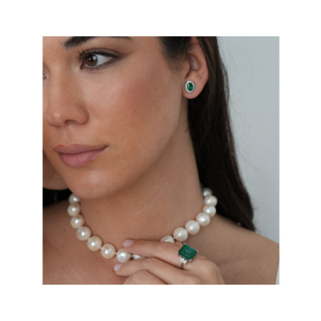 Pendientes Oro Blanco, Esmeralda Y Diamantes. Género: Mujer. Material: Oro blanco. Piedras: Diamantes,Esmeraldas