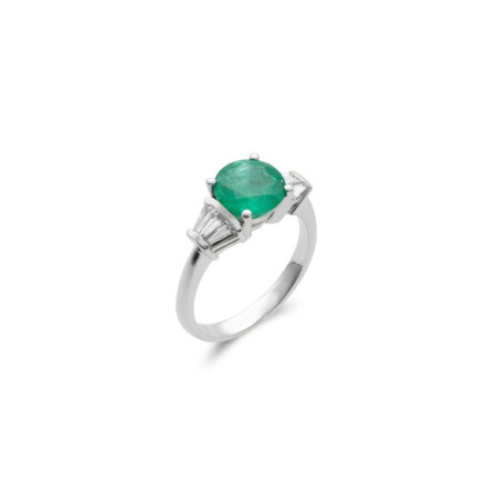 Anillo Oro Blanco, Esmeralda Y Diamantes. Género: Mujer. Material: Oro blanco. Piedras: Diamantes,Esmeraldas