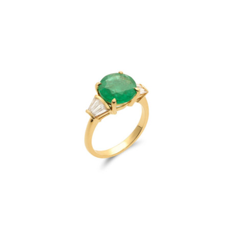 Anillo Oro Amarillo, Esmeralda Y Diamantes. Género: Mujer. Material: Oro amarillo. Piedras: Diamantes,Esmeraldas