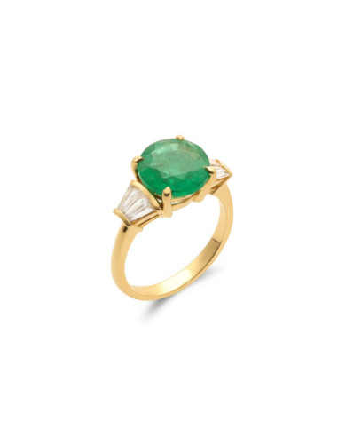Anillo Oro Amarillo, Esmeralda Y Diamantes