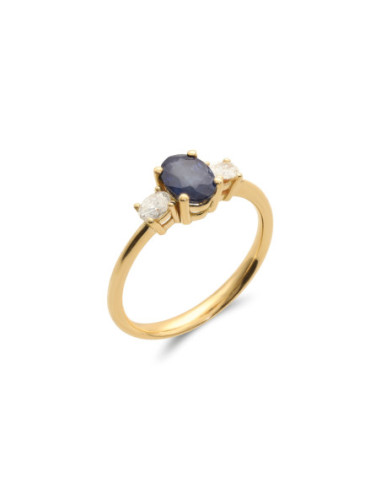 Anillo Oro Amarillo, Zafiro Y Diamantes