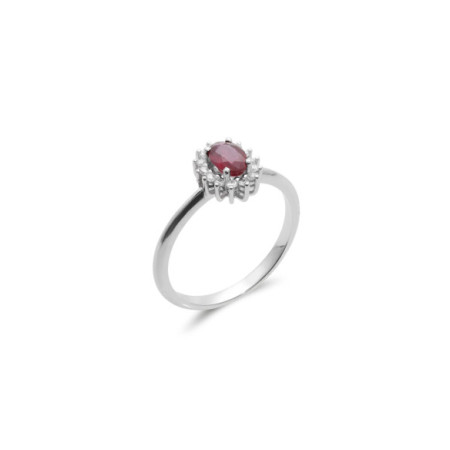 Anillo Oro Blanco, Rubí Y Diamantes. Género: Mujer. Material: Oro blanco. Piedras: Diamantes,Rubies