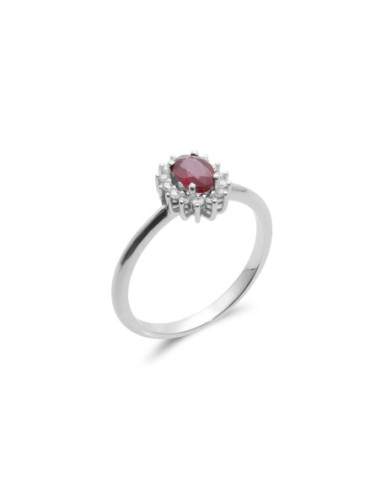 Anillo Oro Blanco, Rubí Y Diamantes